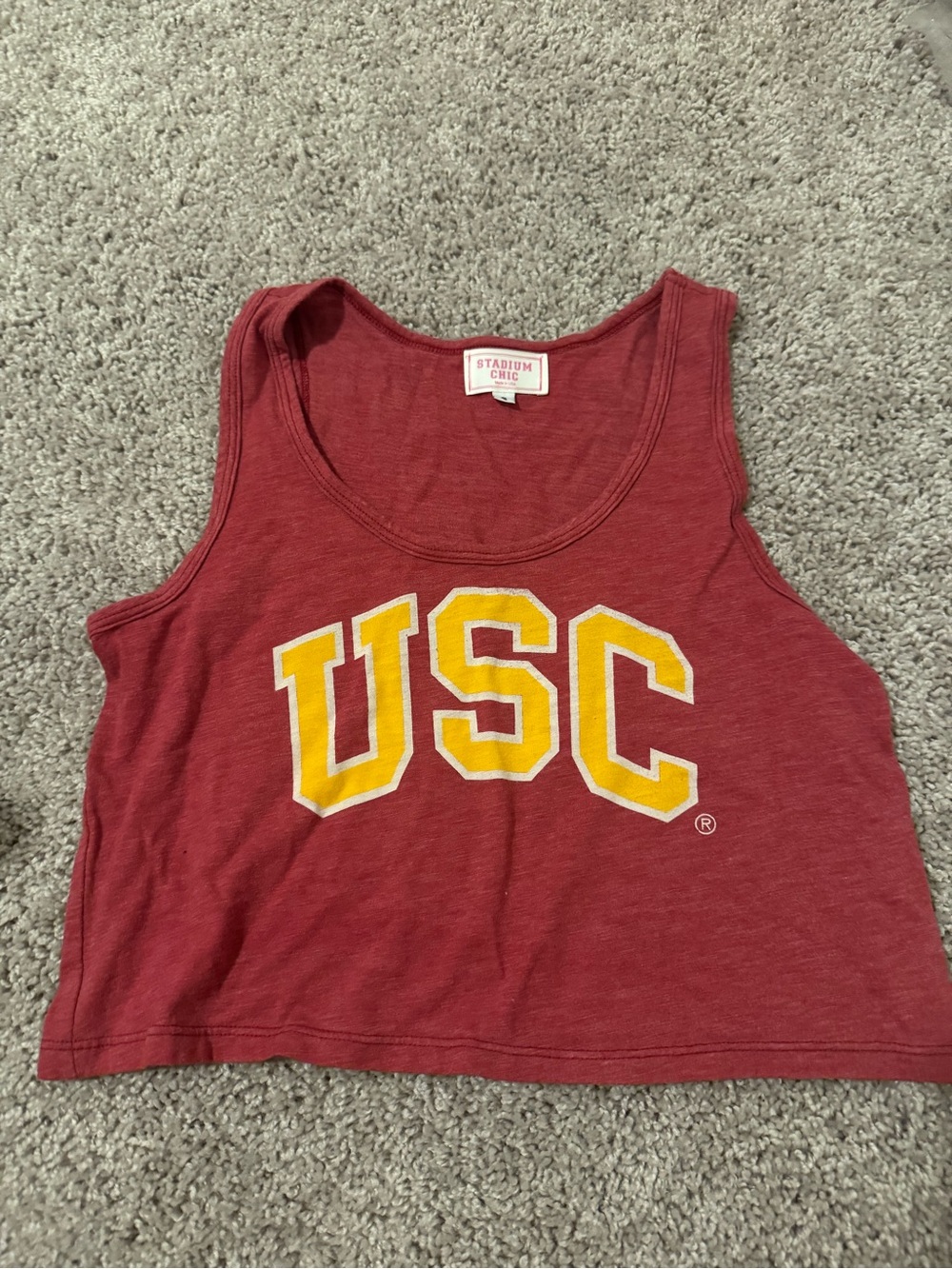 Women’s USC Cropped Tank - Cardinal Red with Gold Letters